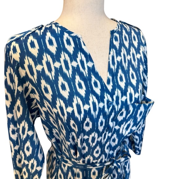 Anthropologie Maeve Ikat Blue Patterned Women's Belted Shirt Dress. Size S #1612 - Picture 4 of 7